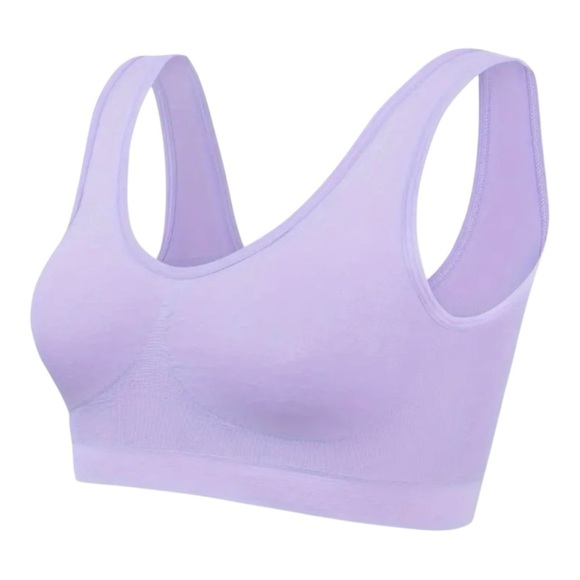 SEAMLESS COMFORT WIRELESS SPORTS BRA SET IN PURPLE, WHITE & PINK - Picture 2 of 5